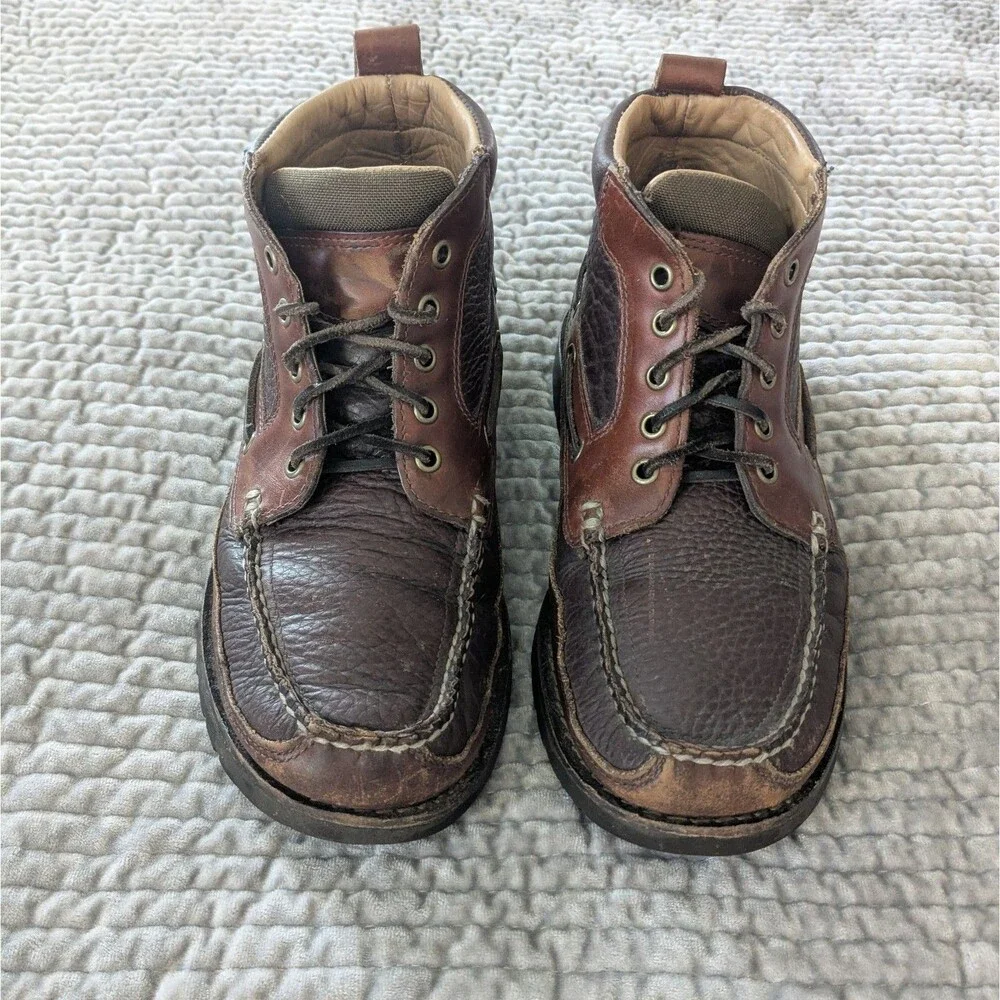 L.L.Bean Mens 9 D Brown Leather Moc Toe Ankle Boots Handsewn Lace Up 204479